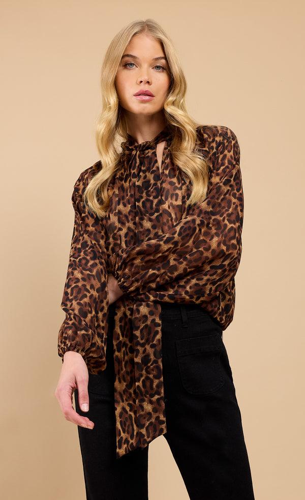 Little Mistress Leopard Print Chiffon Bow Detail Blouse By Vicky Pattison
