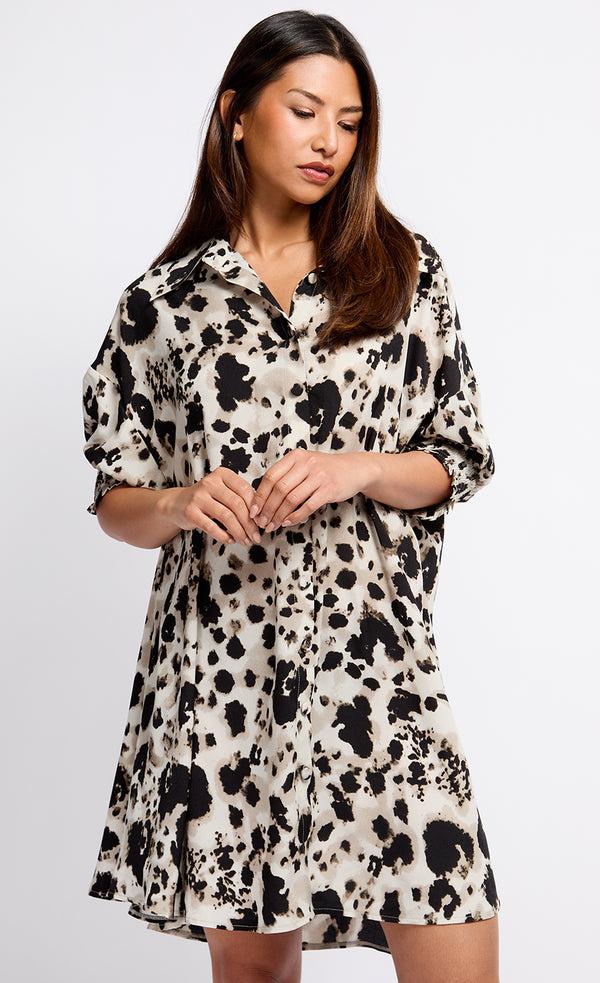 little mistress Animal Print Shirt Dress