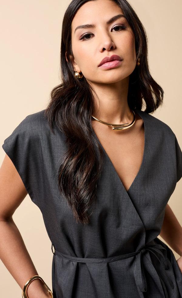 Little Mistress Aria Pewter Wrap Waistcoat