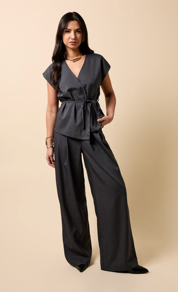 Little Mistress Aurelia Pewter Wide Leg Trousers
