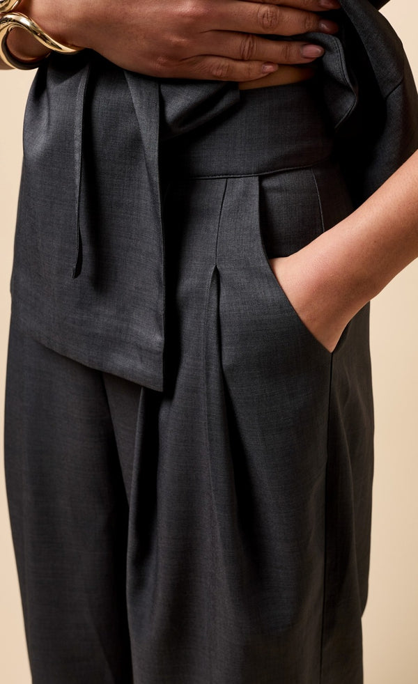 Little Mistress Aurelia Pewter Wide Leg Trousers