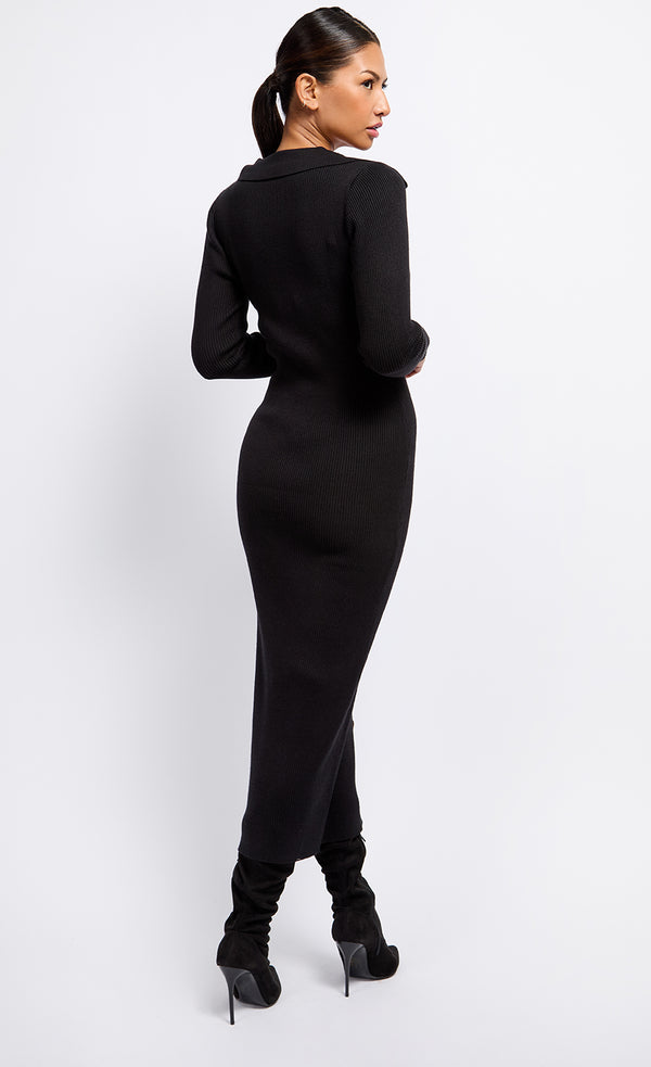 Little Mistress Black Knit Midaxi Dress