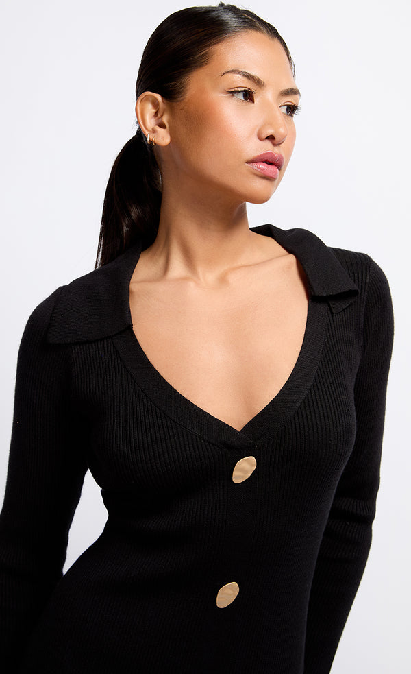 Little Mistress Black Knit Midaxi Dress