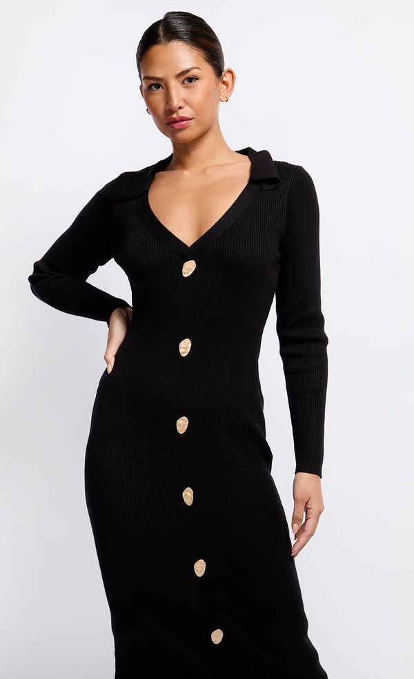 Little Mistress Black Knit Midaxi Dress