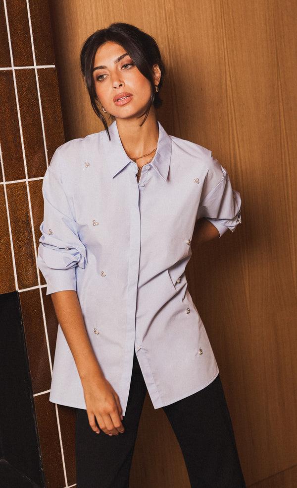 little mistress Bronte Blue Embellished Shirt