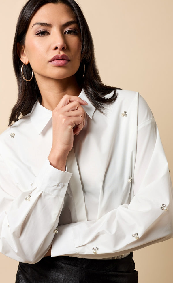 Little Mistress Bronte White Embellished Shirt