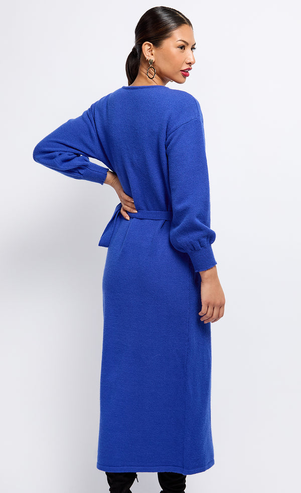 Little Mistress Cobalt Knit Midaxi Wrap Dress