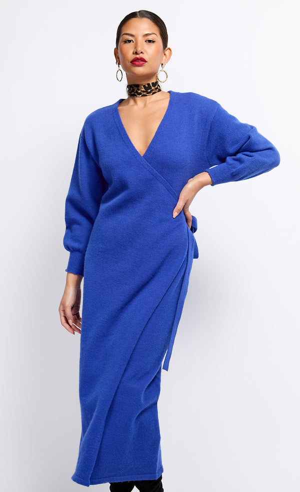 little mistress Cobalt Knit Midaxi Wrap Dress