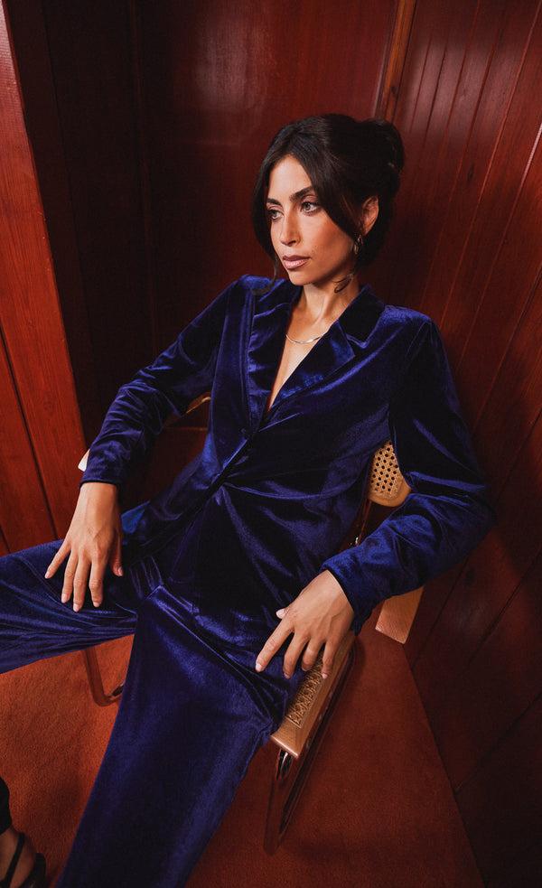 little mistress Gabrielle Navy Velvet Blazer