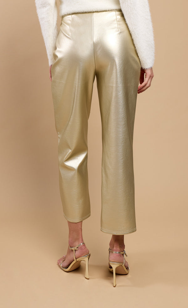 little Mistress Gold PU Trousers By Vicky Pattison