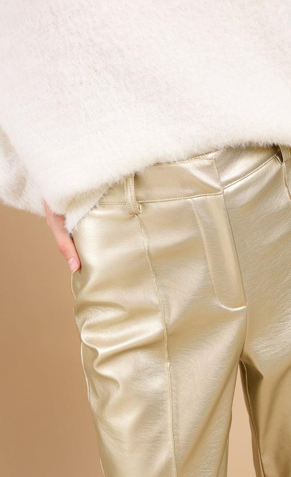 little Mistress Gold PU Trousers By Vicky Pattison