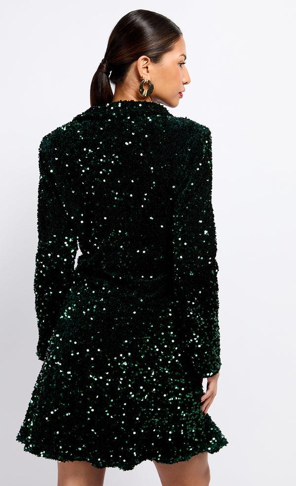 Little Mistress Green Sequin Velvet Mini Dress