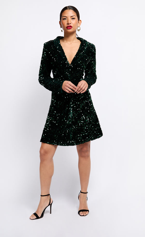 Little Mistress Green Sequin Velvet Mini Dress