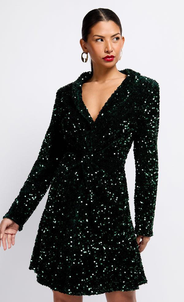 little mistress Green Sequin Velvet Mini Dress