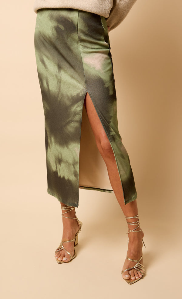 Little Mistress Inès Khaki Print Midaxi Skirt