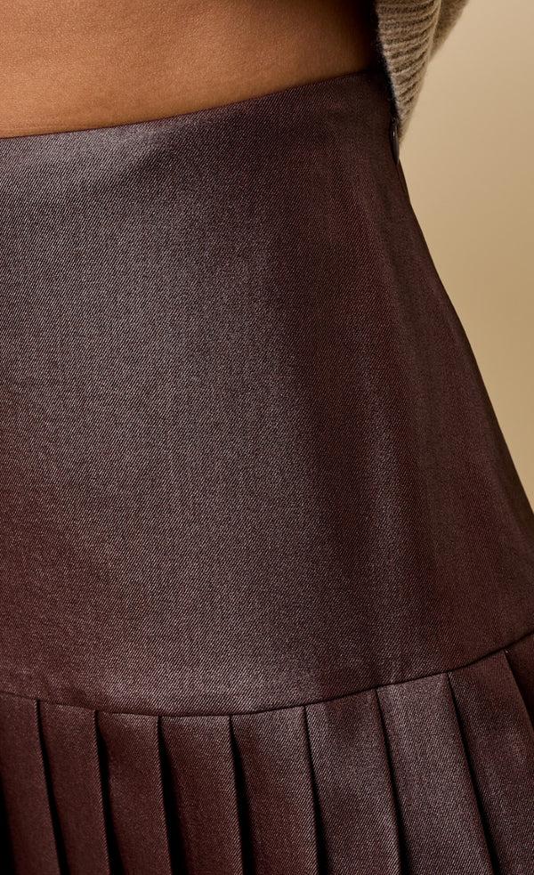 Little Mistress Lucia Chocolate Pleated Mini Skirt