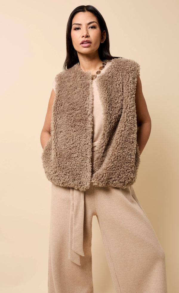 Little Mistress Malene Taupe Faux Fur Waistcoat