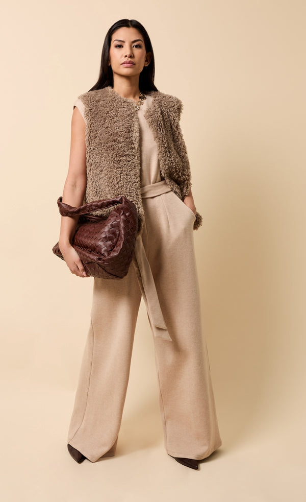 little mistress Malene Taupe Faux Fur Waistcoat
