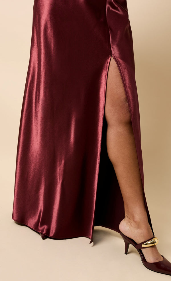 Little Mistress Marisol Cherry Satin Maxi Skirt