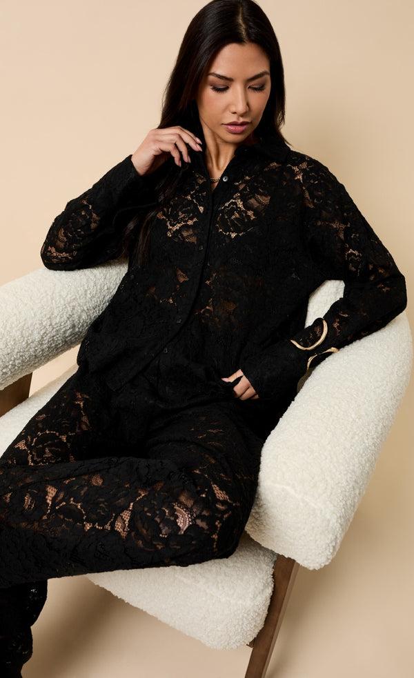 Little Mistress Micaela Black Lace Shirt