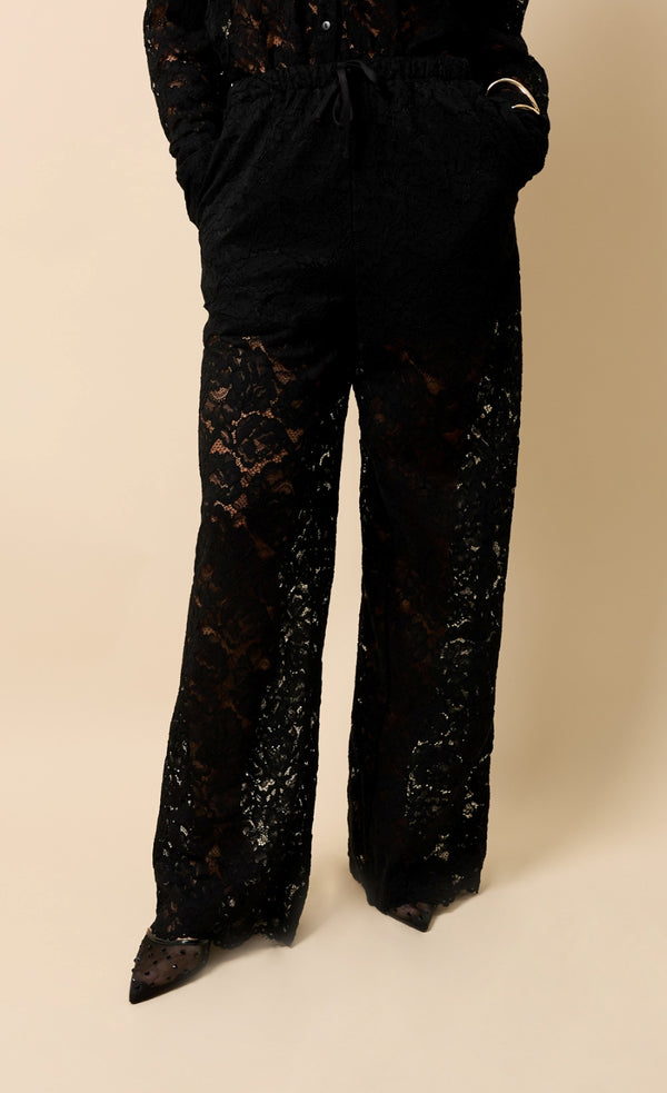 Little Mistress Milan Black Lace Wide Leg Trousers