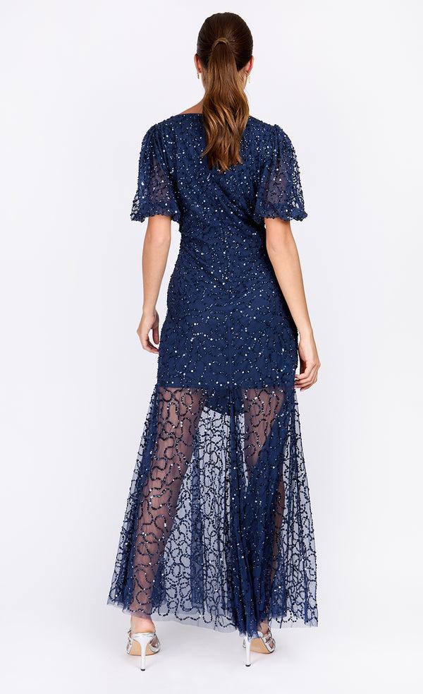 Little Mistress Navy Embellished Maxi Dress