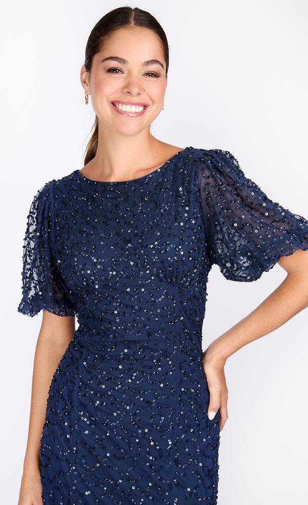 Little Mistress Navy Embellished Maxi Dress