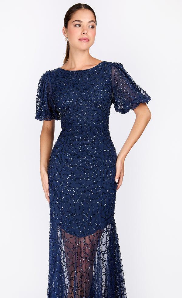 Little Mistress Navy Embellished Maxi Dress