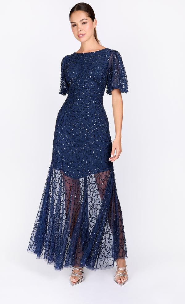 little mistress Navy Embellished Maxi Dress