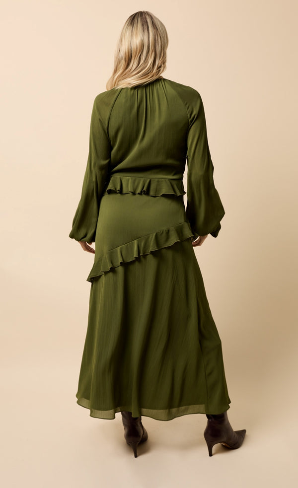 Little Mistress Lumière Khaki Chiffon Ruffle Maxi Dress