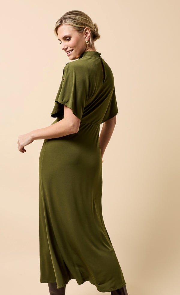 Little Mistress Maeva Khaki Button Detail Midaxi Dress