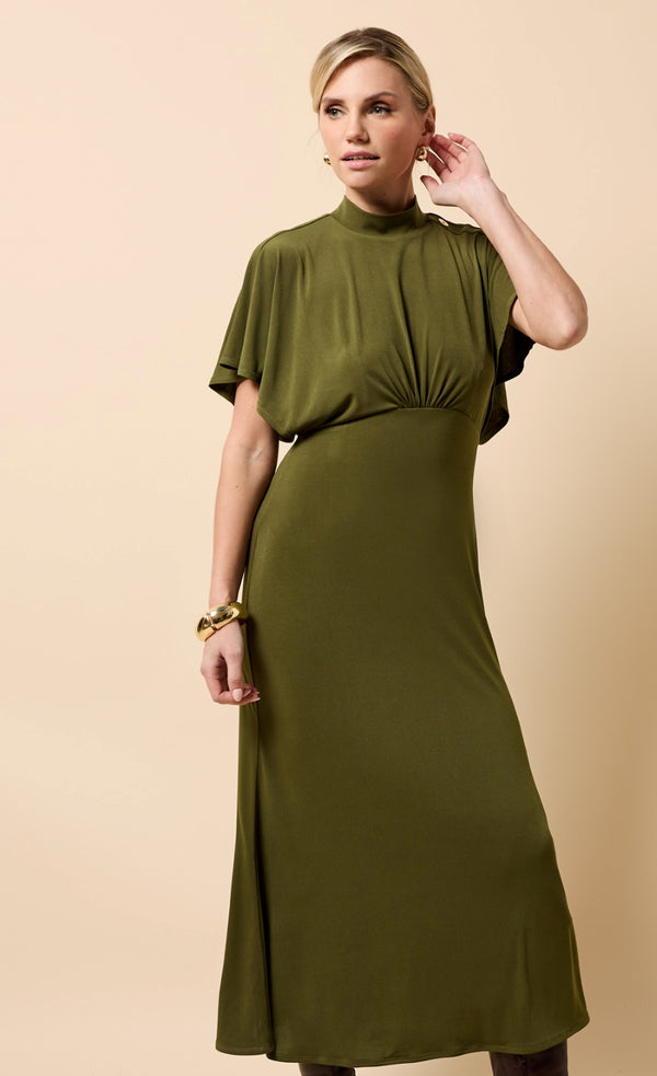 little mistress Maeva Khaki Button Detail Midaxi Dress