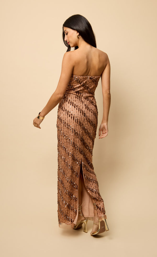 Little Mistress Margaux Gold Bandeau Embellished Maxi Dress