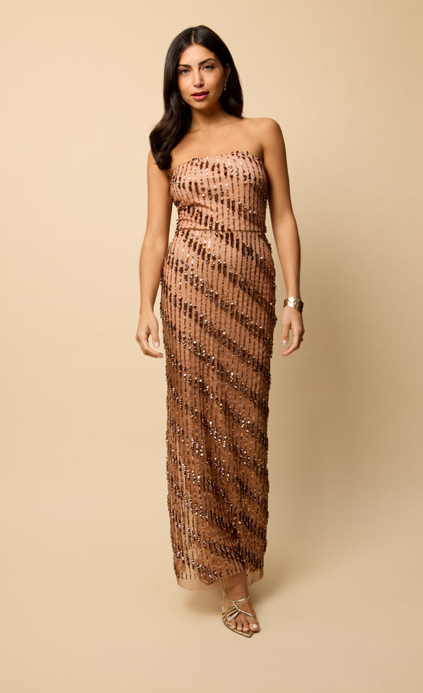little mistress Margaux Gold Bandeau Embellished Maxi Dress