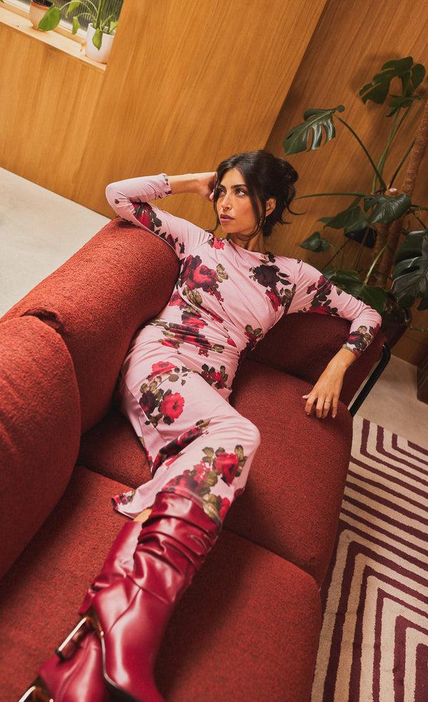 little mistress Marlene Multi Floral Print Gathered Midaxi Dress