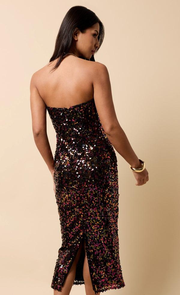 Little Mistress Meliora Multi Sequin Bandeau Midaxi Dress