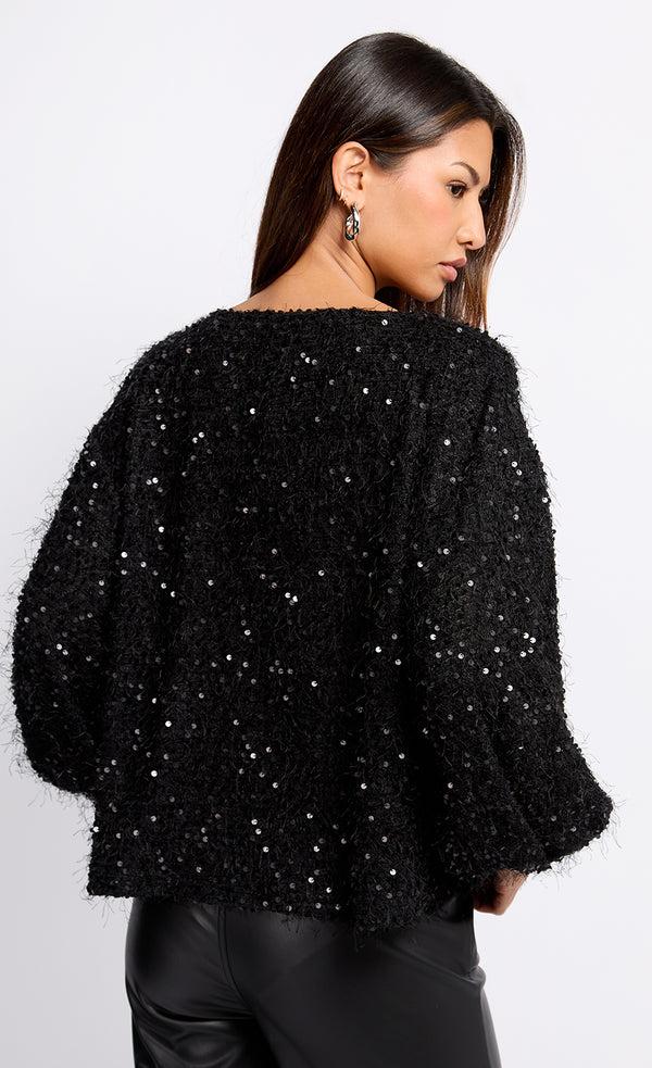 Little Mistress Mireille Black Sequin Eyelash Jumper