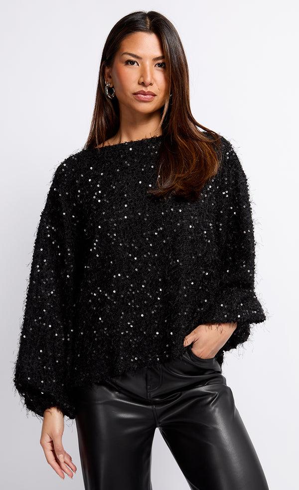 little mistress Mireille Black Sequin Eyelash Jumper