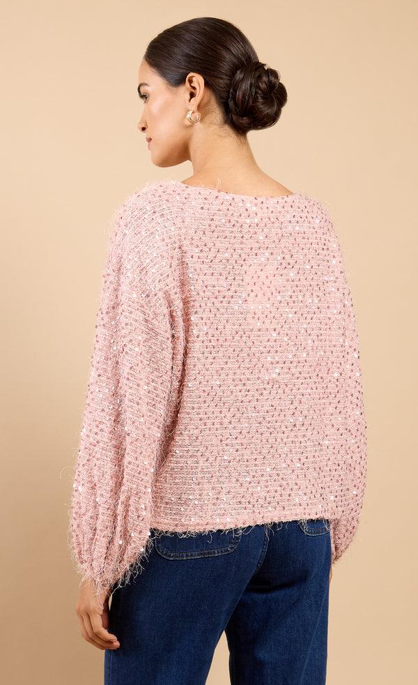 Little Mistress Mireille Dusty Pink Sequin Eyelash Jumper