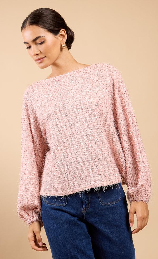 Little Mistress Mireille Dusty Pink Sequin Eyelash Jumper