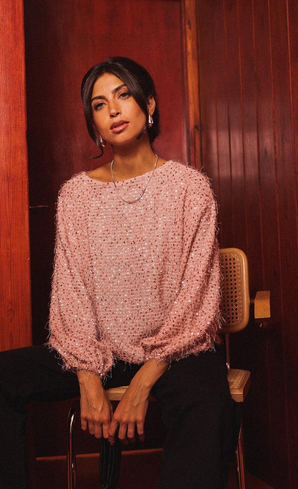 little mistress Mireille Dusty Pink Sequin Eyelash Jumper