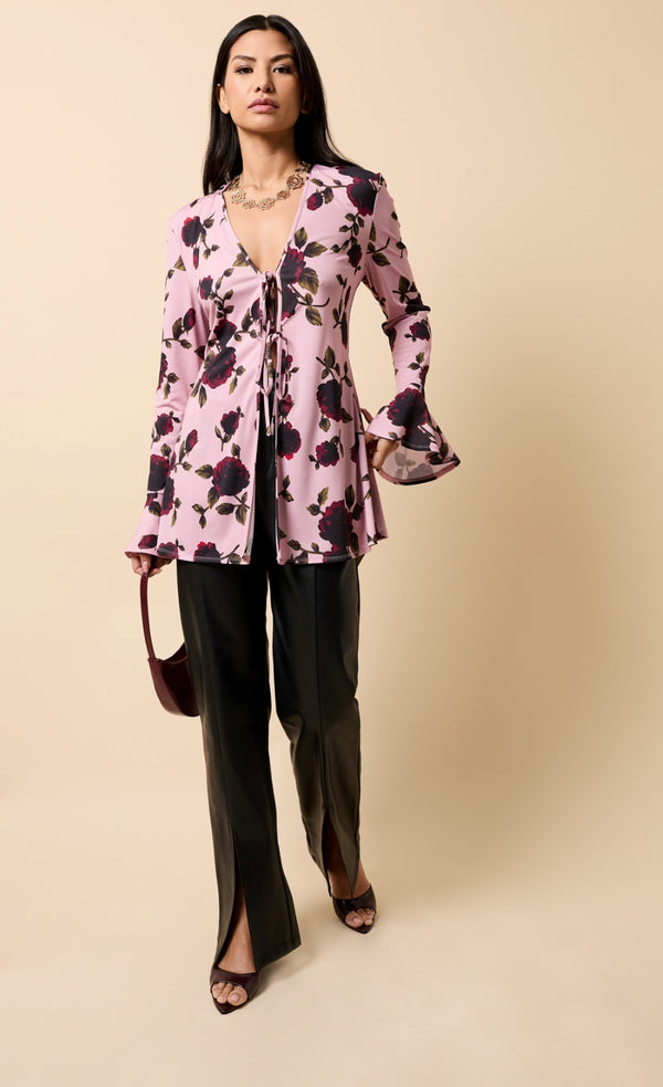 Little Mistress Naelle Multi Floral Print Tie Detail Top