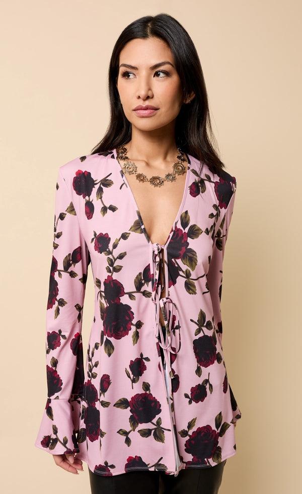little mistress Naelle Multi Floral Print Tie Detail Top