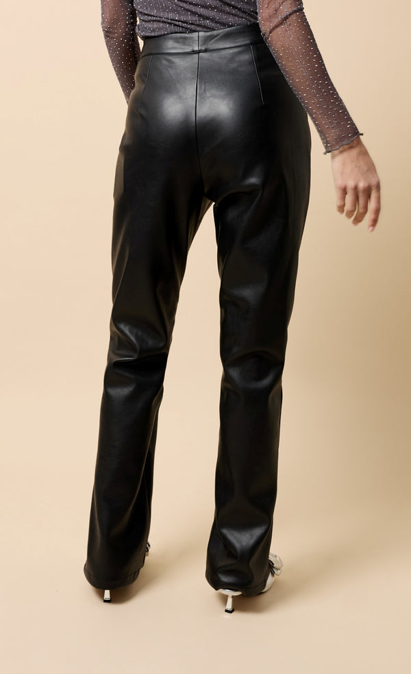 Little Mistress Natasia Black PU Split Detail Wide Leg Trousers