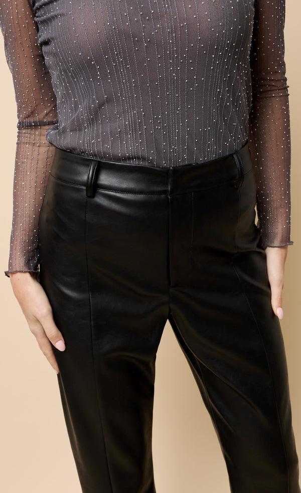 Little Mistress Natasia Black PU Split Detail Wide Leg Trousers