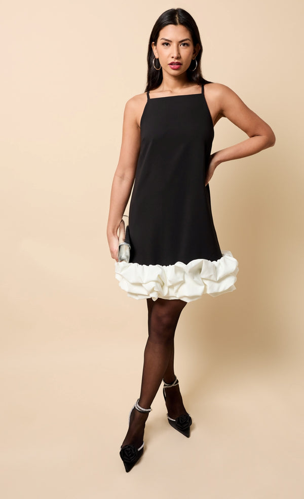 Little Mistress Rosalie Black And Cream Contrast Hem Mini Dress