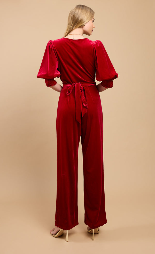 Little Mistress Ruby Red Velvet Wide Leg Jumpsuit By Vicky Pattison