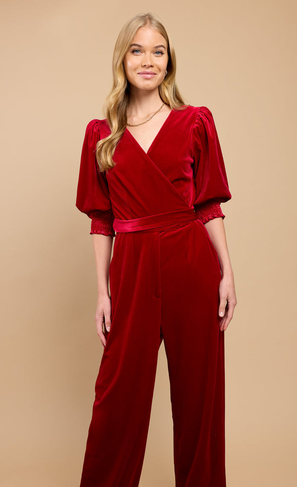 Little Mistress Ruby Red Velvet Wide Leg Jumpsuit By Vicky Pattison