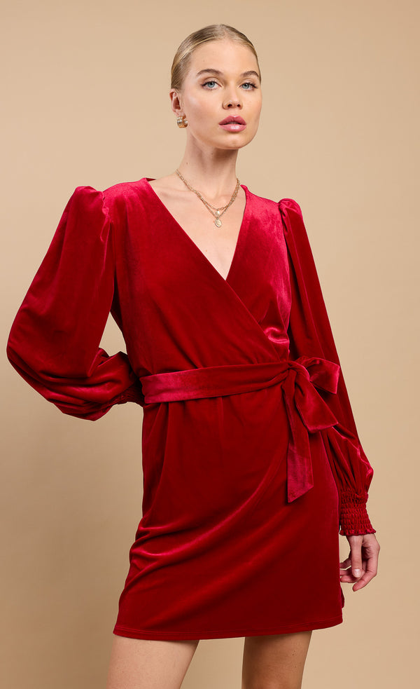 Little Mistress Ruby Red Velvet Wrap Mini Dress By Vicky Pattison