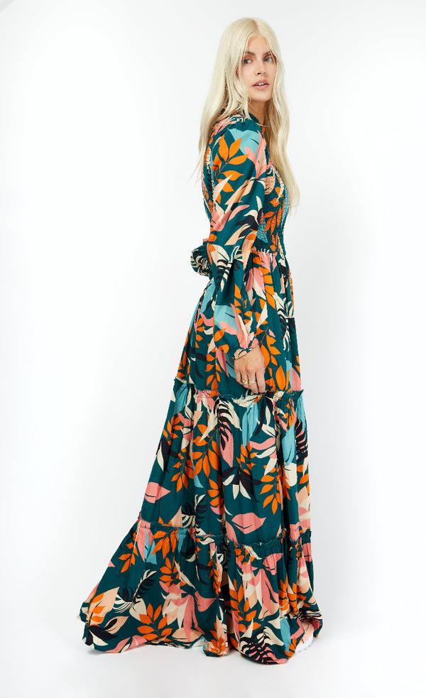 little mistress Ryder Leaf Print Shirt Style Maxi Dress